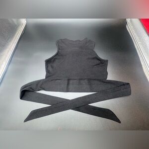 Sleeveless Black Ribbed Wrap Crop Top
